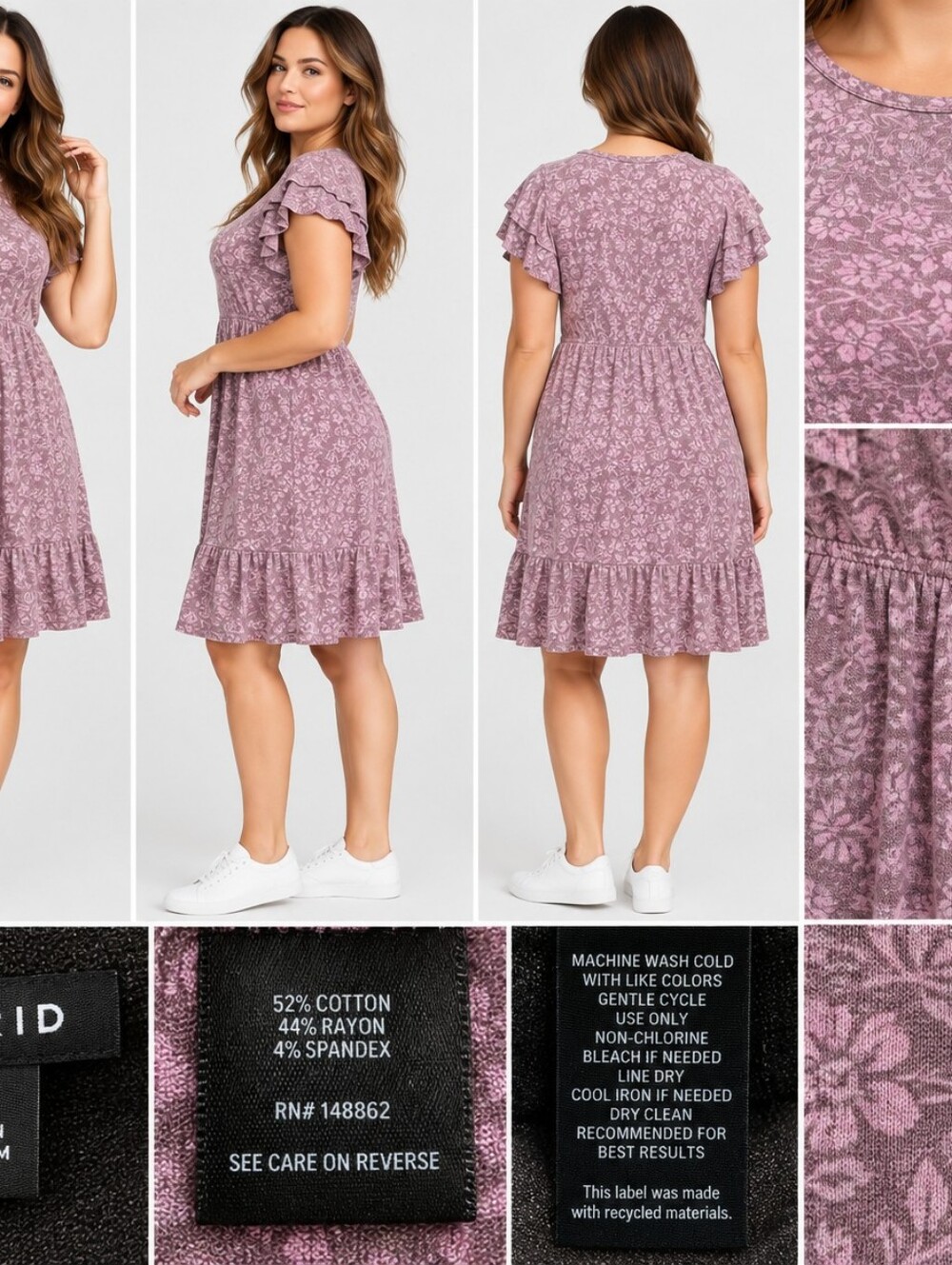torrid Mauve Floral Flutter-Sleeve Midi Dress SZ 0(10/12) NWOT